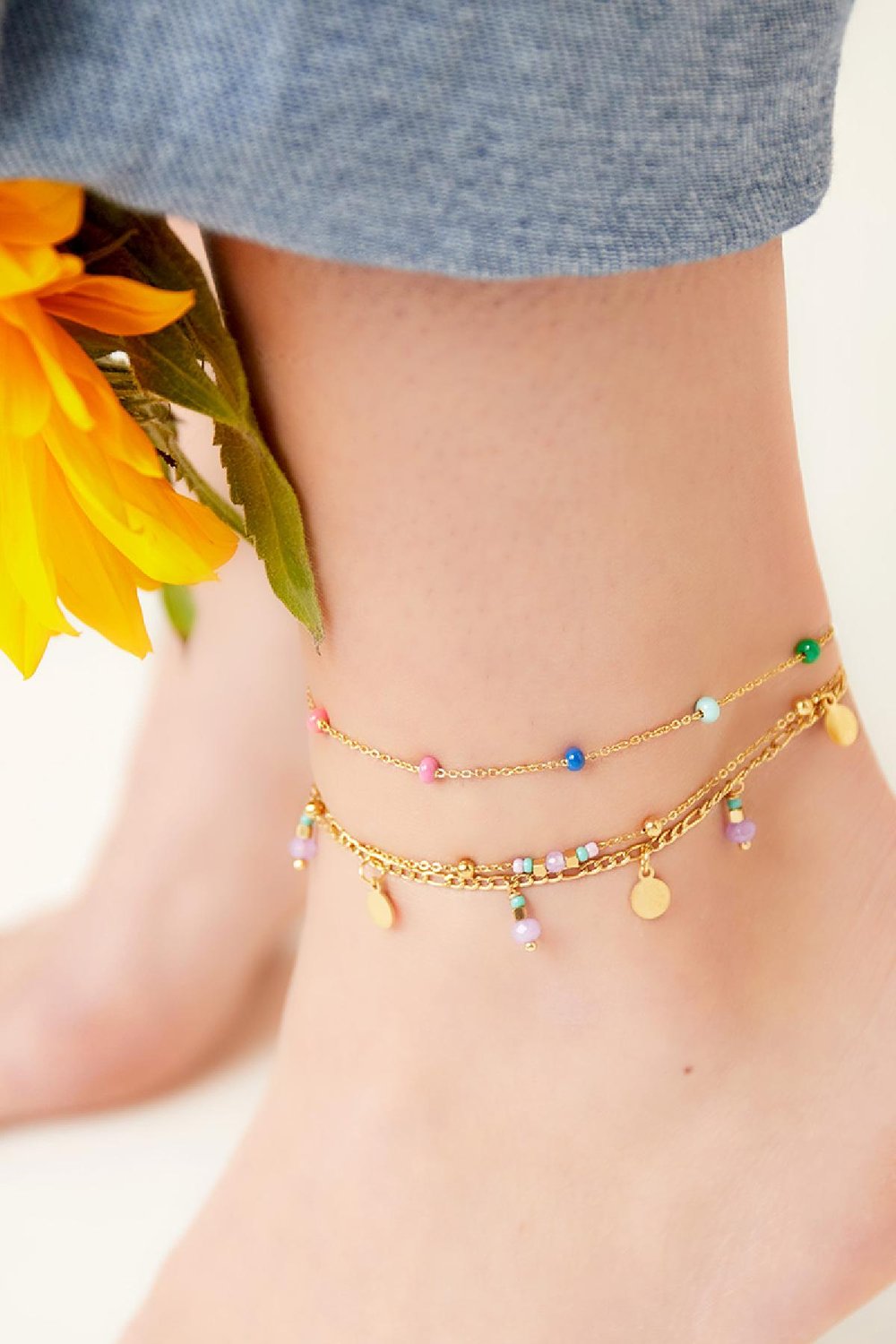 Double layered anklet Purple Stainless Steel h5Picture2